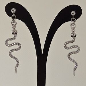 Snake Earrings - silver-tone